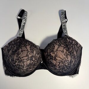 NEW Victoria’s Secret 36DDD Rhinestone ‘Very Sexy’ Nude Black Lace Push Up Bra